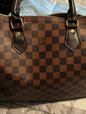 Brown Checkered Satchel Bag - Size 35